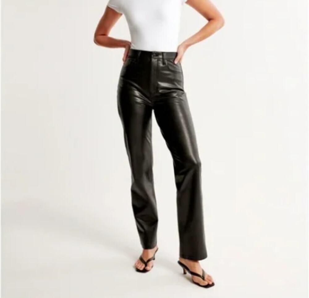 Abercrombie & Fitch Black 90s Straight Ultra High-Rise Faux Leather Pants 27 / 4